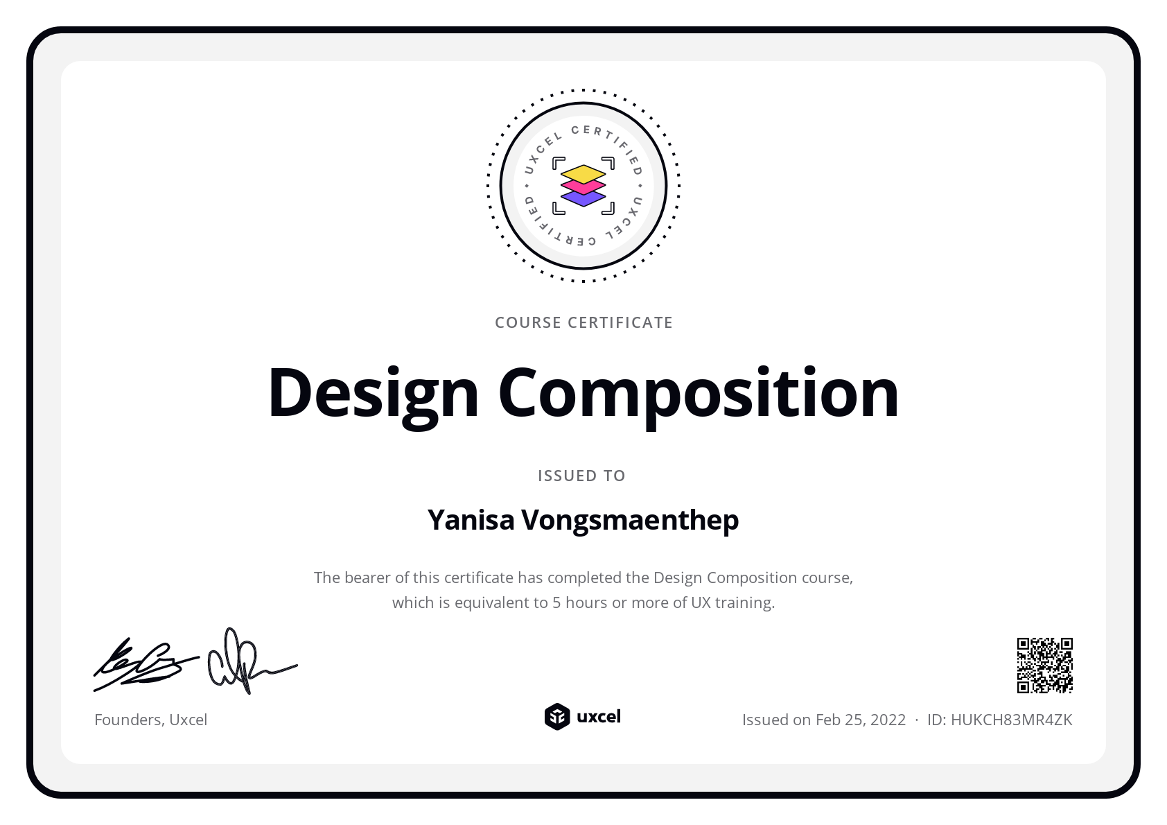 Yanisa Vongsmaenthep's certificate